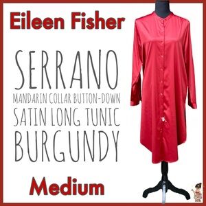 EUC/Eileen Fisher/Serrano/Mandarin Collar/ButtonDown/Satin/LongTunic/
Burgundy/M